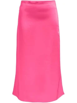 Jupe rose unie satinée avec une fermeture dissimulée et une coupe longue