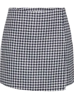 Jupe-short marine imprimé pied de poule avec une coupe droite