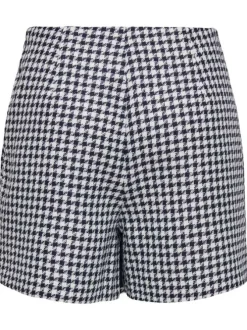 Jupe-short marine imprimé pied de poule avec une coupe droite