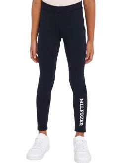 Legging en coton marine uni avec une coupe slim et le nom de la marque printé