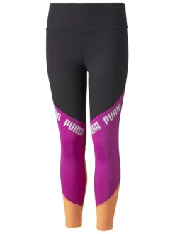 Legging rose fantaisie avec une coupe skinny et des motifs bandes oranges et violettes