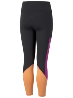 Legging rose fantaisie avec une coupe skinny et des motifs bandes oranges et violettes