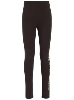 Legging skinny en coton noir uni avec nom de la marque inscrit en blanc