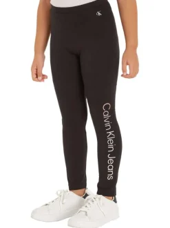 Legging skinny en coton noir uni avec nom de la marque inscrit en blanc
