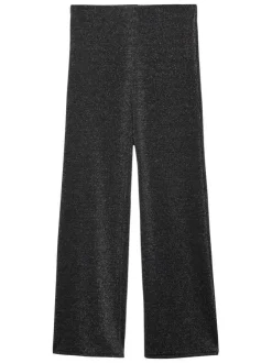 Legging anthracite en lurex avec une coupe droite et ample et taille élastiquée