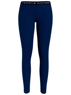 Legging en coton biologique mélangé bleu uni avec une coupe slim