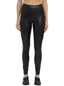 Legging noir uni avec une coupe skinny et une taille élastiquée