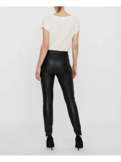 Legging noir uni avec une coupe skinny et une taille élastiquée