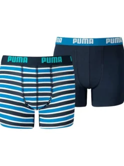 Lot de 2 Boxers classiques en coton bleus avec rayures et tailles elastiquées