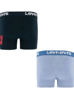 Lot de 2 Boxers en coton bleu et marine unis avec une coupe ouverte