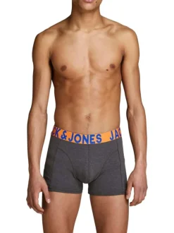 Lot de 3 boxers unis gris, noir et marine avec bande élastiquée colorée et branding