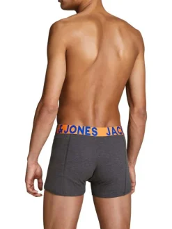 Lot de 3 boxers unis gris, noir et marine avec bande élastiquée colorée et branding