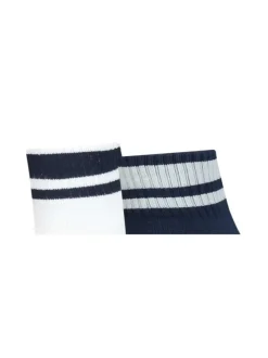 Lot de 2 chaussettes mi-hautes blanche et bleu marine fantaisies en coton mélangé