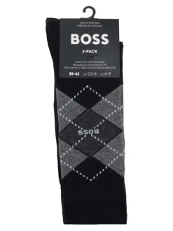 Lot de 2 paires de chaussettes hautes en coton noires carreaux coupe haute