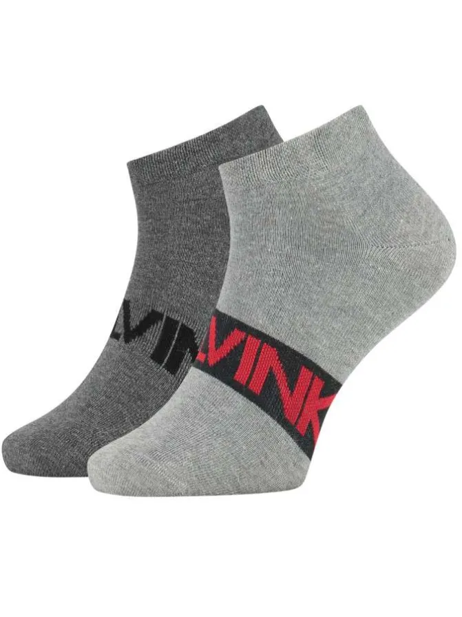 Lot de 2 paires de chaussettes mi-hautes grises et anthracite avec inscription Calvin Klein pour homme