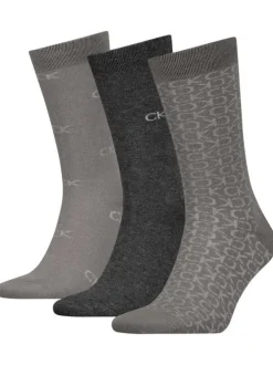 Lot de 3 paires de chaussettes hautes grises avec monogramme imprimé