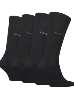 Lot de 4 paires de chaussettes hautes noires unies avec nom de la marque brodé