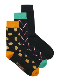 Lot de 3 paires de chaussettes hautes en coton mélangé noires imprimées