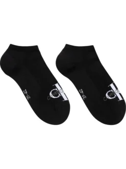 Lot de 2 paires de chaussettes basses noires unies avec monogrammes blancs