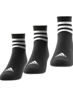 Lot de 3 paires de chaussettes mi-hautes en coton noir à bandes et logos blancs