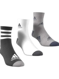 Lot de 3 paires de chaussettes logotypées mi-hautes en coton gris, noir et blanc