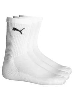 Lot de 3 paires de chaussettes Puma blanches en coton mélangé stretch unies logotypées