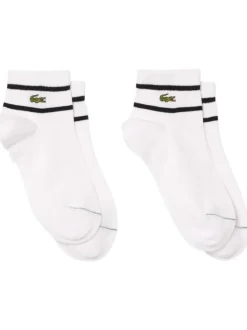 Lot de 2 paires de chaussettes basses en coton blanches rayées et à logo brodé