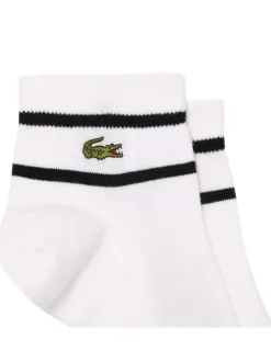 Lot de 2 paires de chaussettes basses en coton blanches rayées et à logo brodé