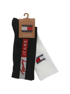 Lot de 2 paires de chaussettes hautes en coton mélangé noires unies avec nom
