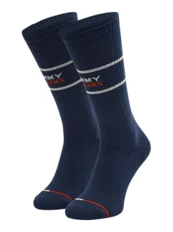 Lot de 2 paires de chaussettes hautes en coton biologique marine unies avec une coupe haute