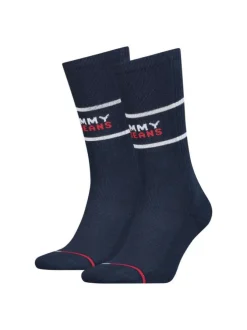 Lot de 2 paires de chaussettes hautes en coton biologique marine unies avec une coupe haute