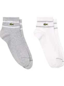 Lot de 2 paires de chaussettes basses en coton blanche et grise rayées