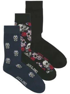 Lot de 3 paires de chaussettes noires avec des motifs et une coupe haute