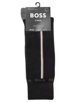 Lot de 2 paires de chaussettes hautes en coton stretch noir uni à coupe haute