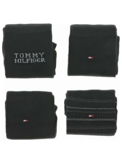 Lot de 4 paires de chaussettes hautes noires unies avec logo de la marque