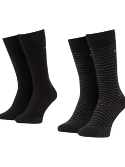 Lot de 2 paires de chaussettes hautes en coton mélangé noires rayées coupe haute