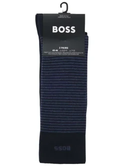 Lot de 2 paires de chaussettes hautes en coton bleu marine rayées