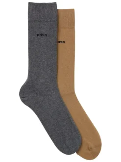 Lot de 2 paires de chaussettes hautes en coton beiges et grises unies