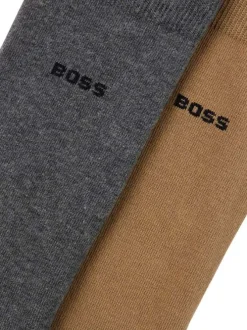 Lot de 2 paires de chaussettes hautes en coton beiges et grises unies