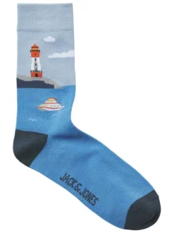 Lot de 3 paires de chaussettes hautes en coton mélangé bleues imprimées
