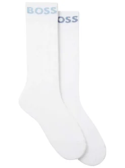 Lot de 2 paires de chaussettes blanches taille haute parées du logo 