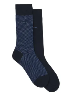 Lot de 2 paires de chaussettes hautes marine bicolore avec logo
