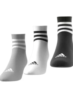 Lot de 3 paires de chaussettes logotypées mi-hautes en coton gris, noir et blanc
