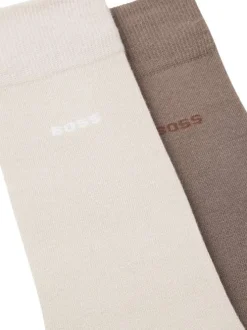 Lot de 2 paires de chaussettes hautes en coton marron et beiges unies