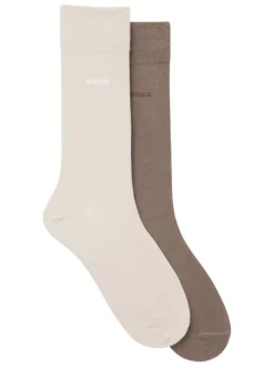 Lot de 2 paires de chaussettes hautes en coton marron et beiges unies