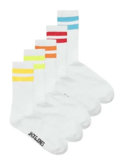 Lot de 5 paires de chaussettes hautes blanches unies avec rayures colorées