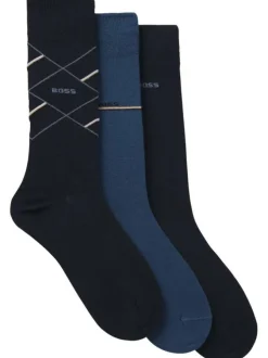 Lot de 3 paires de chaussettes en coton bleues à coupe haute