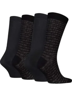 Lot de 4 paires de chaussettes hautes noires imprimées en coton mélangé
