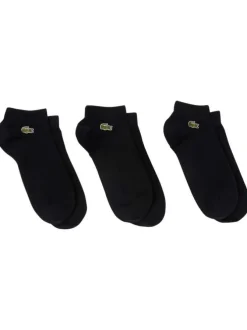 Lot de 3 paires de chaussettes basses unies en coton noir et à logo brodé