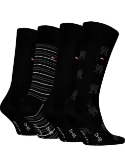 Lot de 4 paires de chaussettes hautes en coton mélangé noires rayées